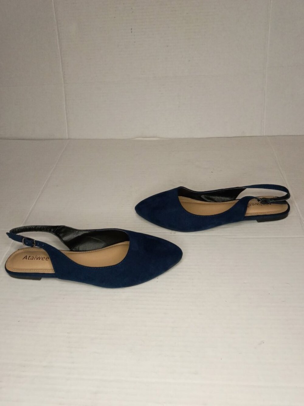 Ataiwee Navy Faux Suede Pointed Toe Slingback Flats Women’s 8W - Picture 3 of 9